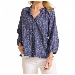 NEW TOMMY BAHAMA sea flora 3/4 sleeve blouse in blue